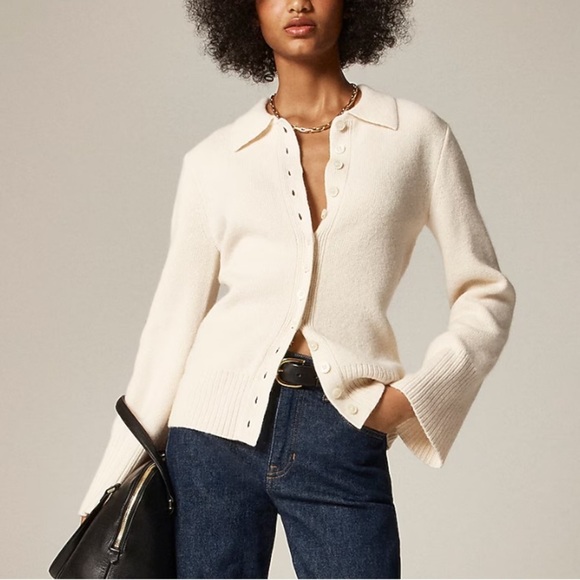 J. Crew Sweaters - J crew ivory Milano-stitch cinched-waist cardigan